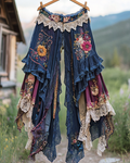Summer ruffled cotton and linen patchwork contrast color pants f685