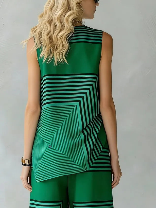 Urban Geometric Stripe Sleeveless Top Loose Fit Lightweight Daily