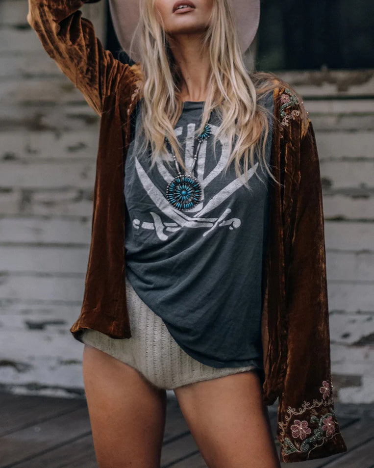 velvet embroidered cardigan jacket