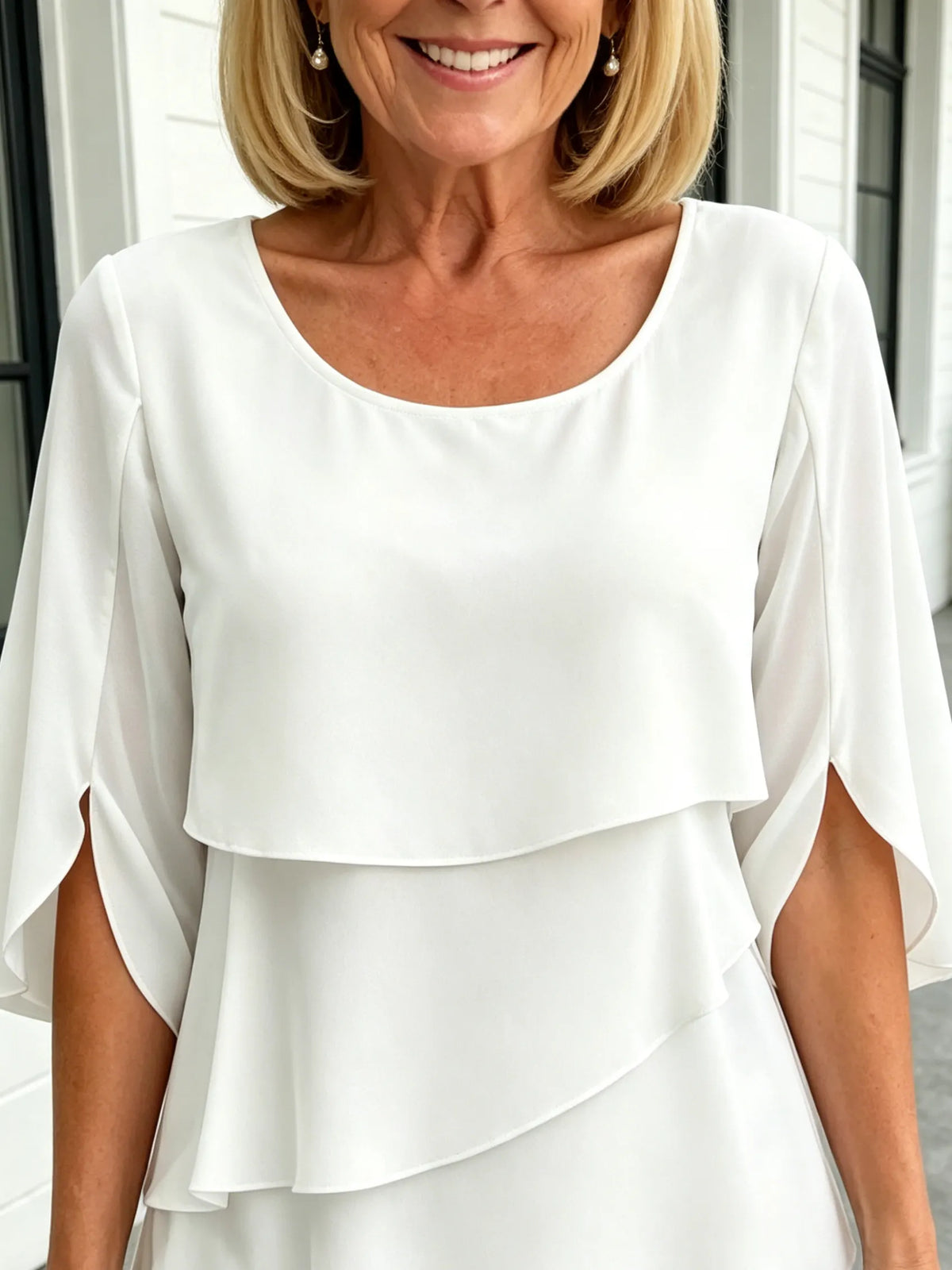 Fashion Solid Color Round Neck Cake Skirt Splicing Dress Women's Clothing