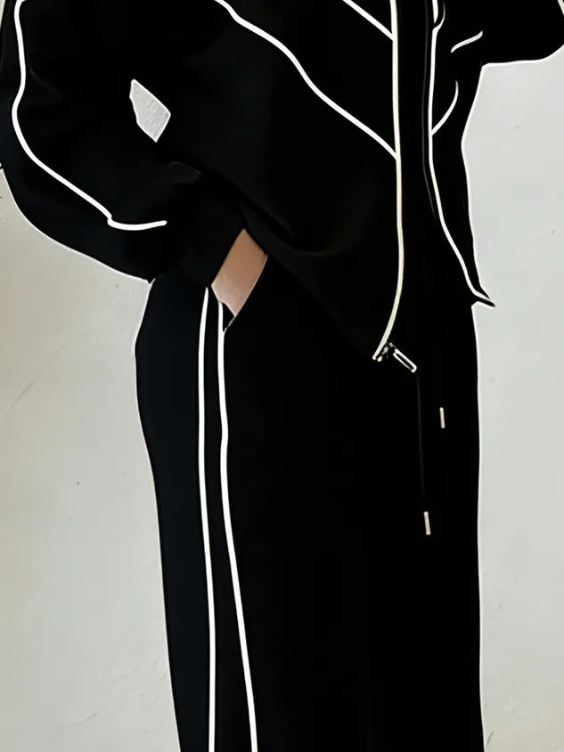 Casual High Waist Wide Leg Pants Color Block H-Line Daily Trousers