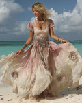 Summer Vacation Ombre Lace Turquoise Beaded Dress 6eaa