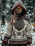 Viking Inspired Embroidered Cozy Chunky Hooded Sweater