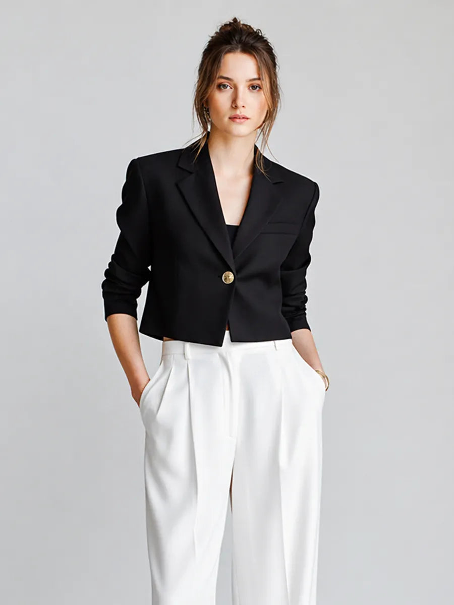 Women's Modern Minimalist Commuter-Style Black And White Suit Set MDZ2111D7ZJW