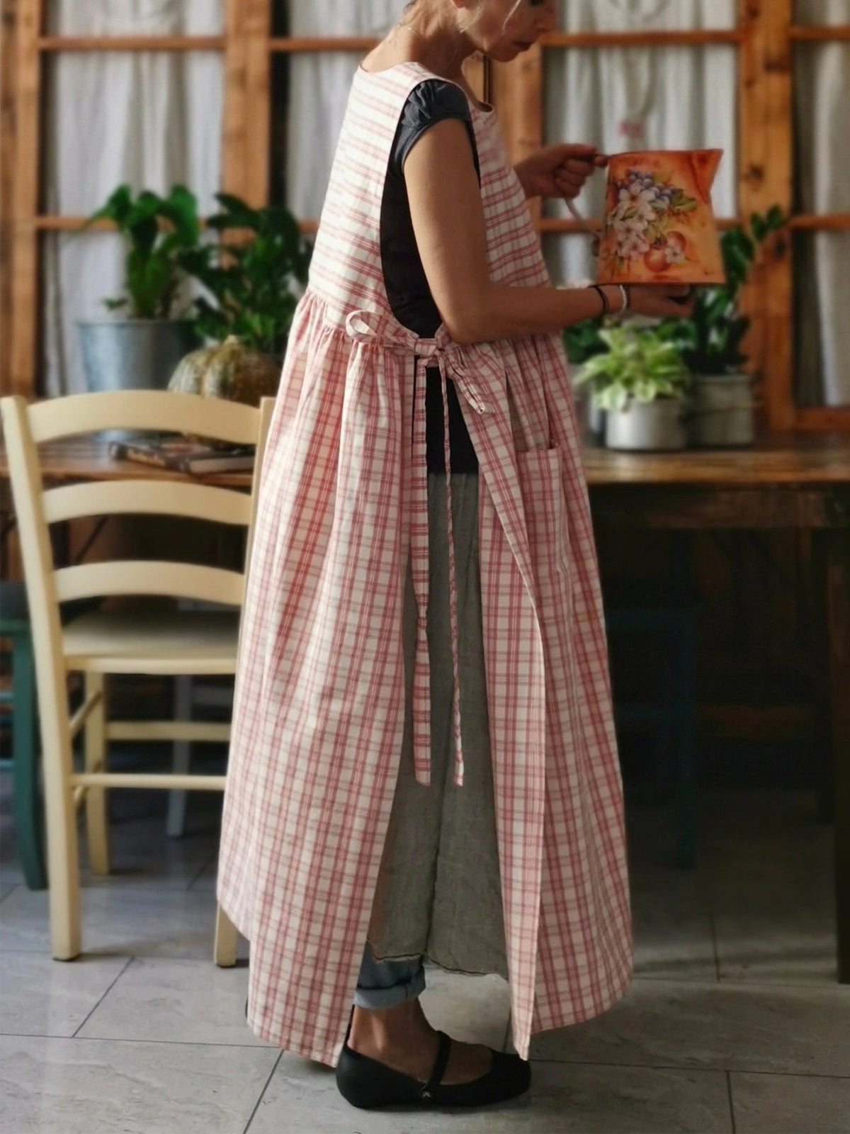 Pink and Cream Tartan Check Cotton Apron