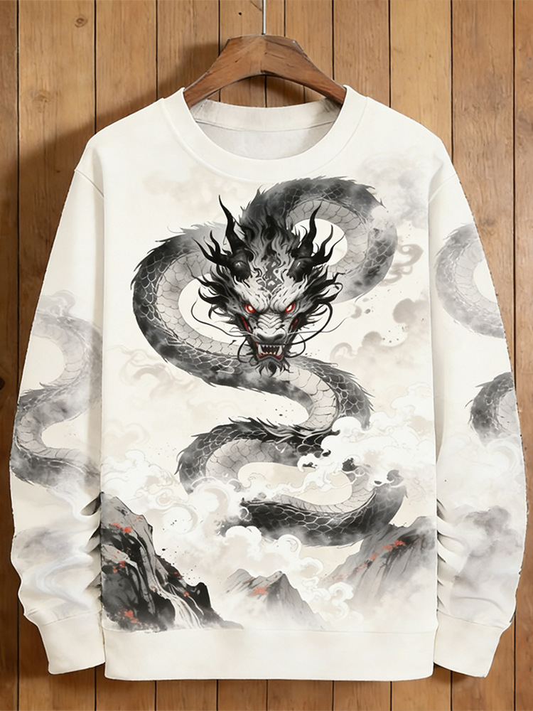 Japanese Art Dragon Pattern Casual Sweatshirt