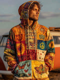Men's Boho Hippie Peace Sign Patchwork Comfy Hoodie