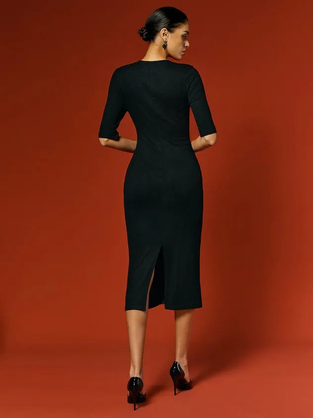 Casual Color Block Classic Tight Crew Neck Bodycon Dress