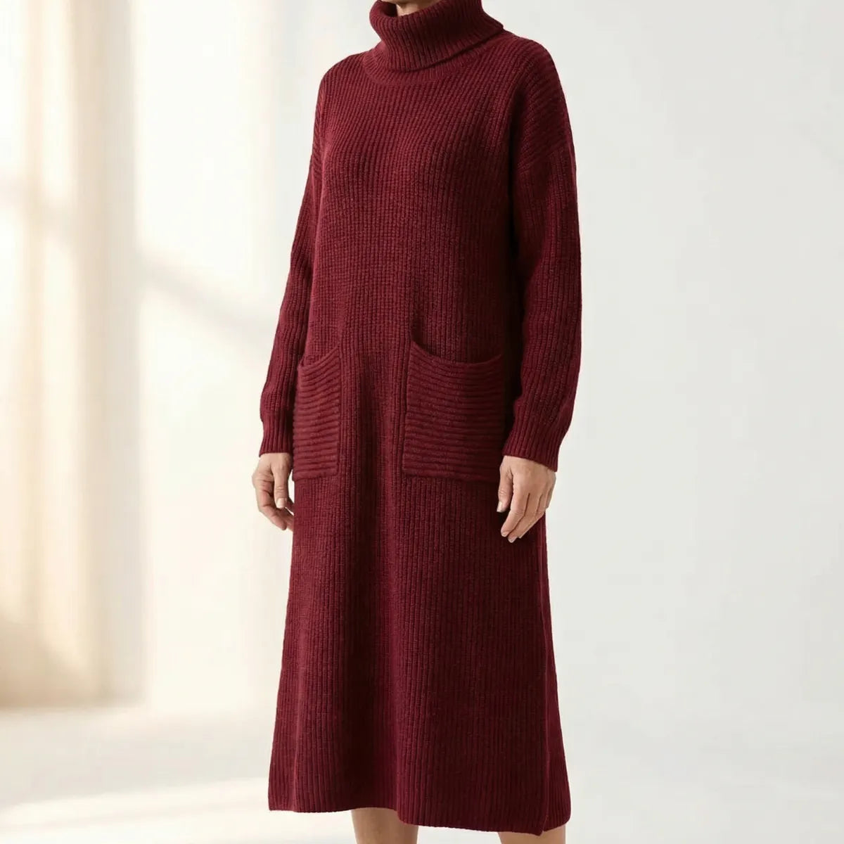 Velara – Women's Relaxed Turtleneck Sweater Dress with Pockets