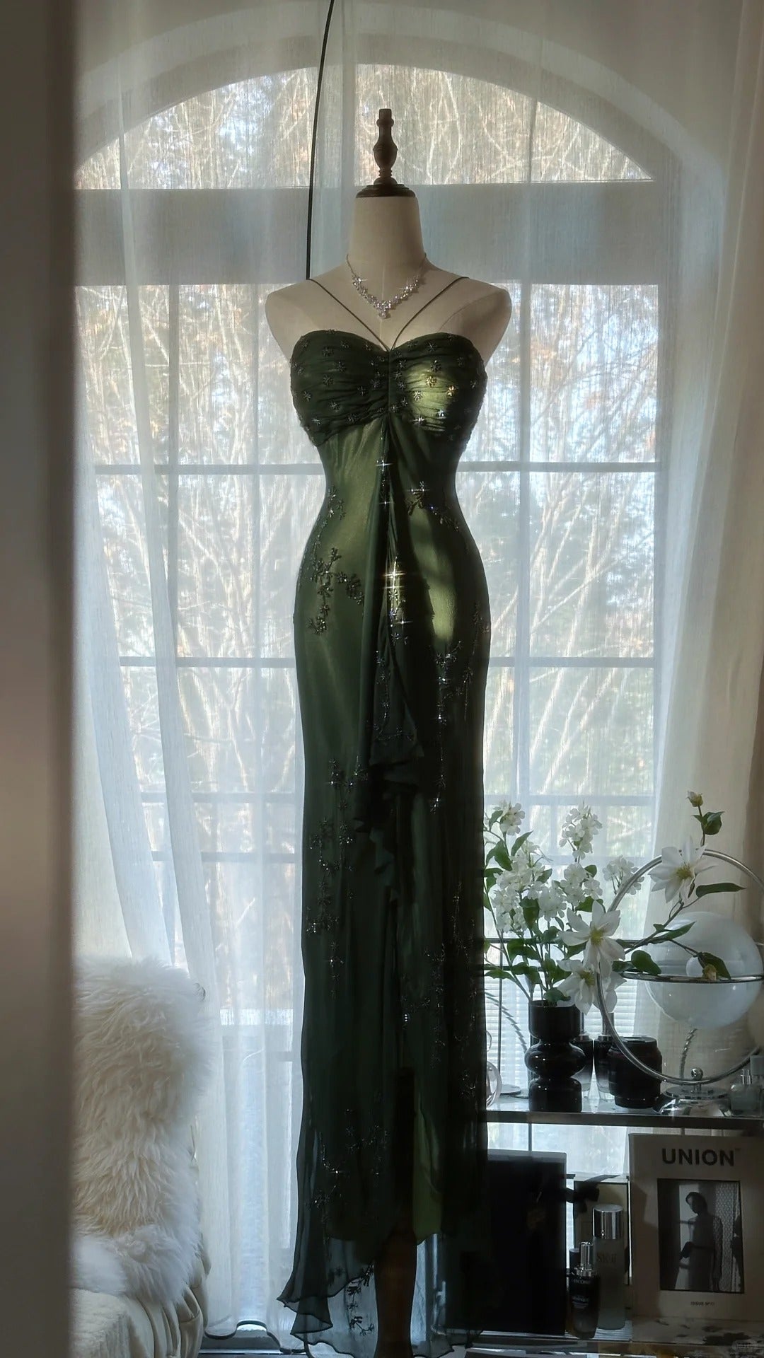 Vintage Green Evening Dresses, Sleeveless Long Party Gowns  25513