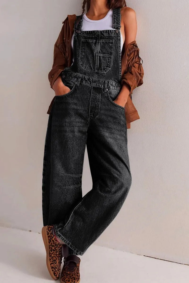 Women Y2k Baggy Barrel Jeans Overalls Wide Leg Denim Pants Bib Overalls Jumpsuit Boyfriend Patchwork Jeans