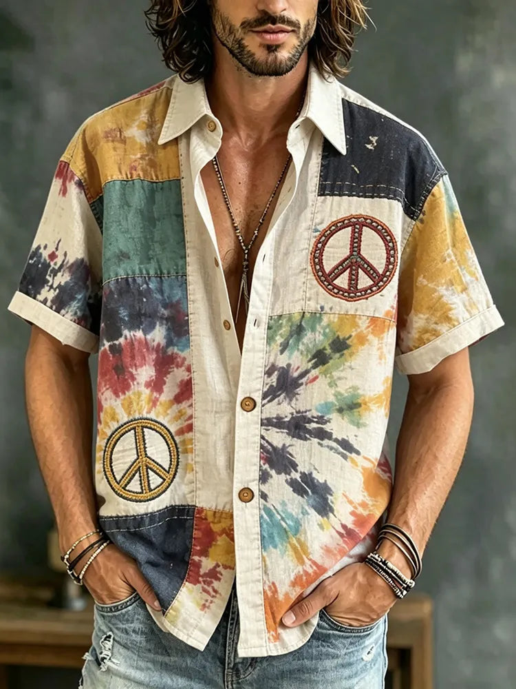 Men's Retro Peace Hippie Art Print Casual Shirt