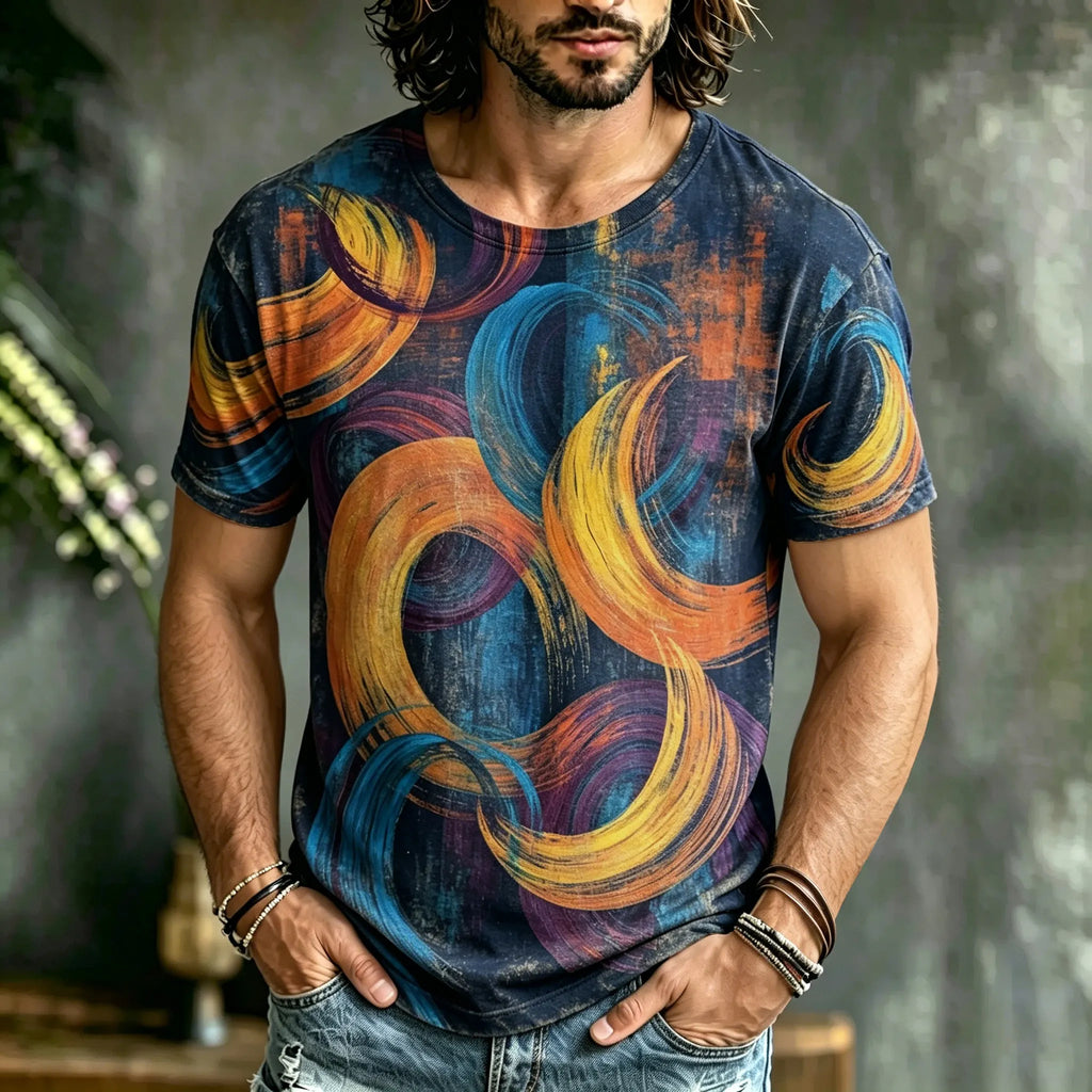 Men's Retro Hippie Style Moon Art Print Casual T-shirt
