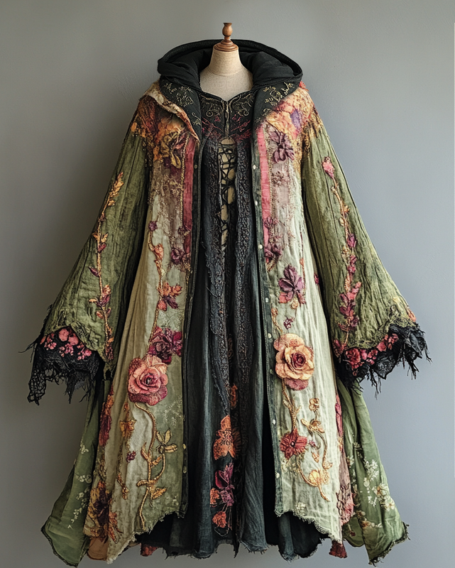 Floral 3D embroidered lace cape coat 5c98