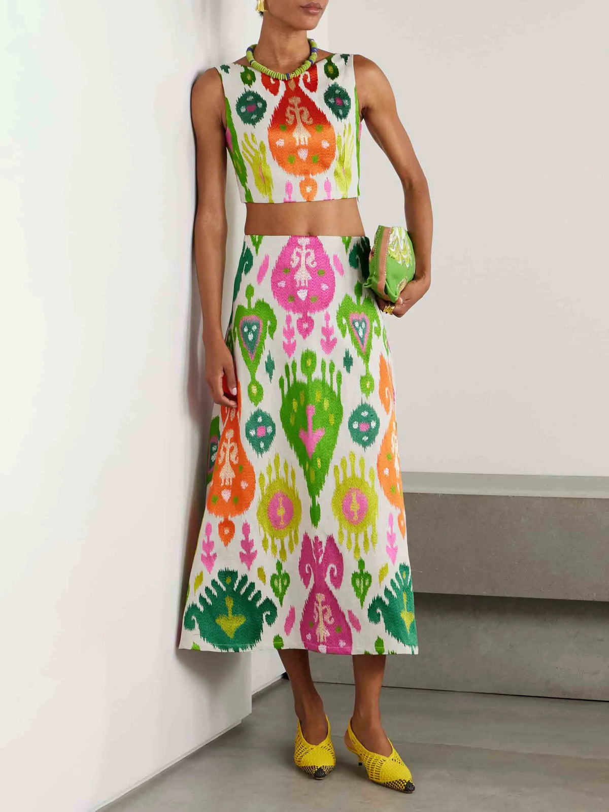 Vibrant Ikat Print Sleeveless Crop Top