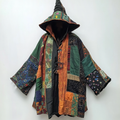 Ethnic print hooded disk-button robe 4674