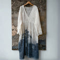 Japanese Floral Sashiko Contrast Lace Flowy Maxi Dress