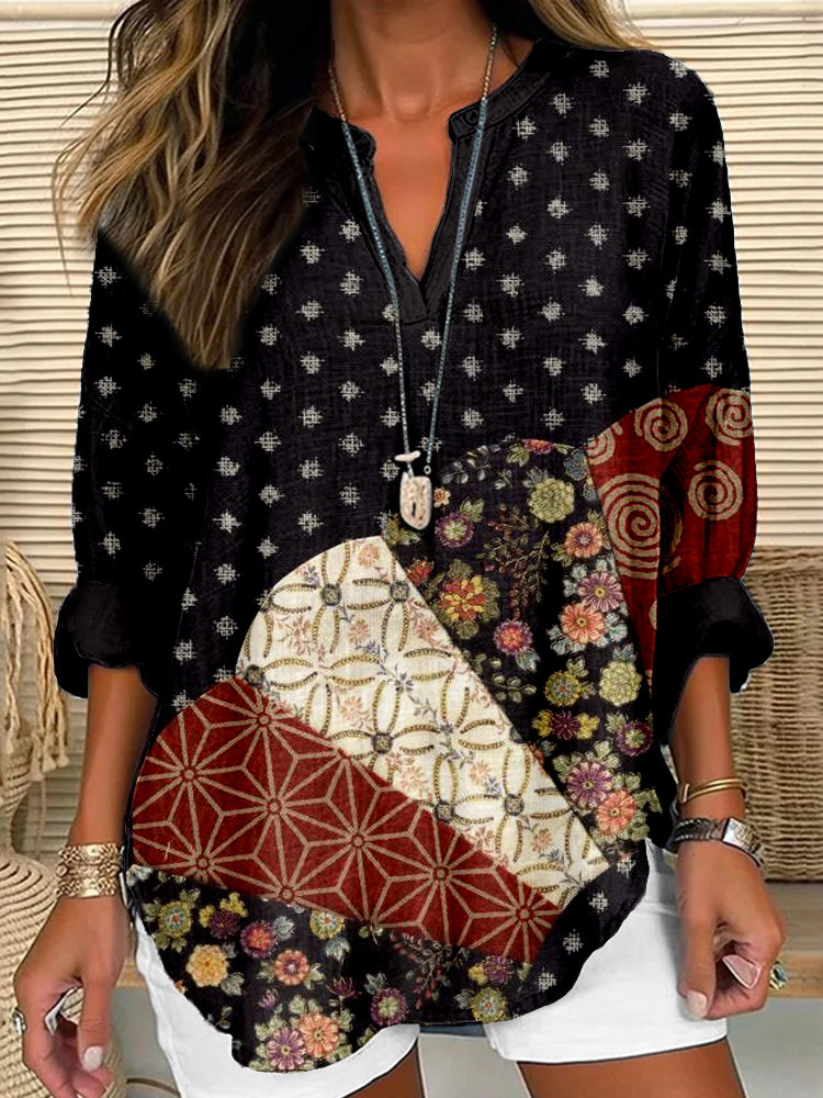 Vintage Traditional Japanese Art Linen Blend Cozy Tunic