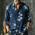 Men's Retro Floral Print Casual Linen Blend Long-sleeve Shirt