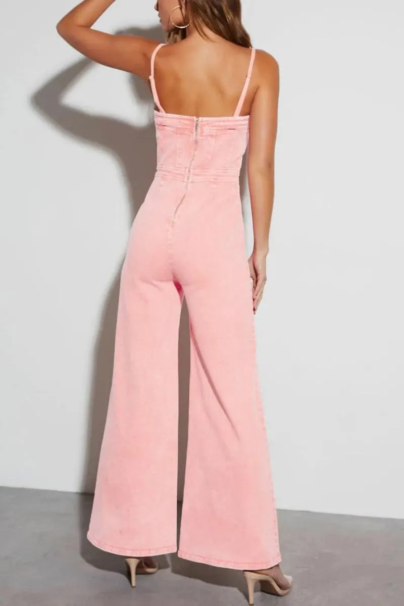 Women's Vintage Distressed Adjustable Strap Denim Overalls Stretchy Sleeveless Jumpsuit Jeans Pants