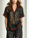Casual Leopard Printing Shawl Collar Blouse