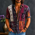 Men's Retro Hippie Moon Peace Contrast Art Patchwork Print Shirt