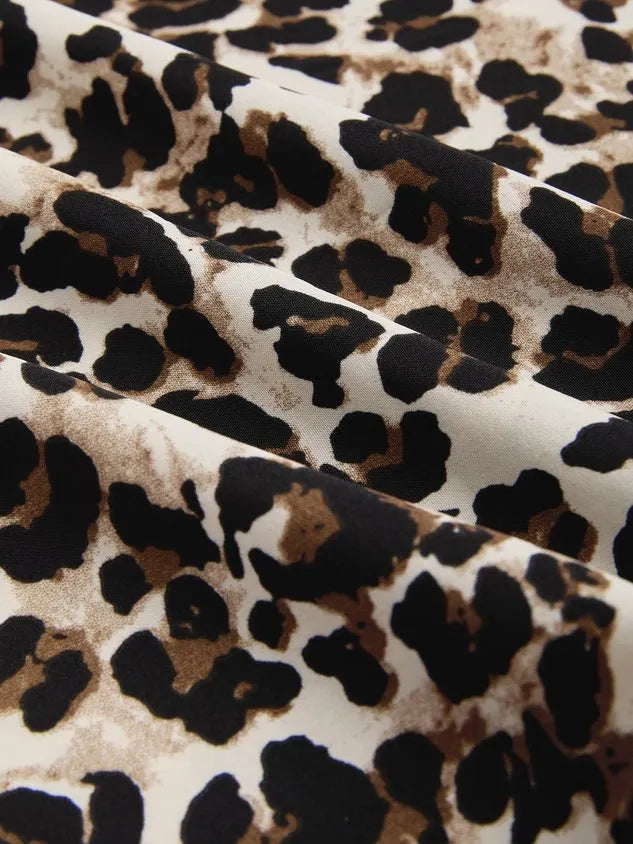 Casual Leopard Colorblock Tailored Maxi Dress