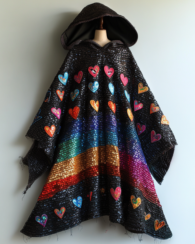 Halloween Cosplay Love Print Rainbow Print Halloween Wizard Cape Coat 02c4