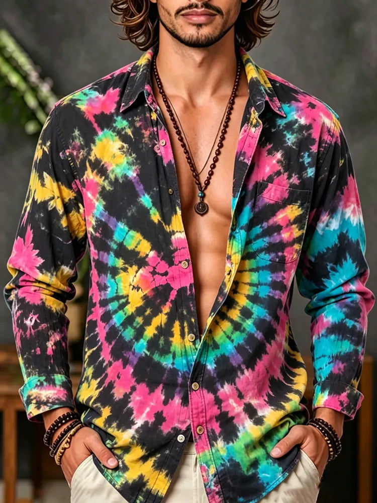 Men's Tie-dye Linen Long-sleeved Shirt