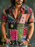 Men's Vintage Hippie Floral Embroidery Art Patchwork Casual Washed Shirt