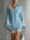 Women's Solid Color Knitted Collared Dress