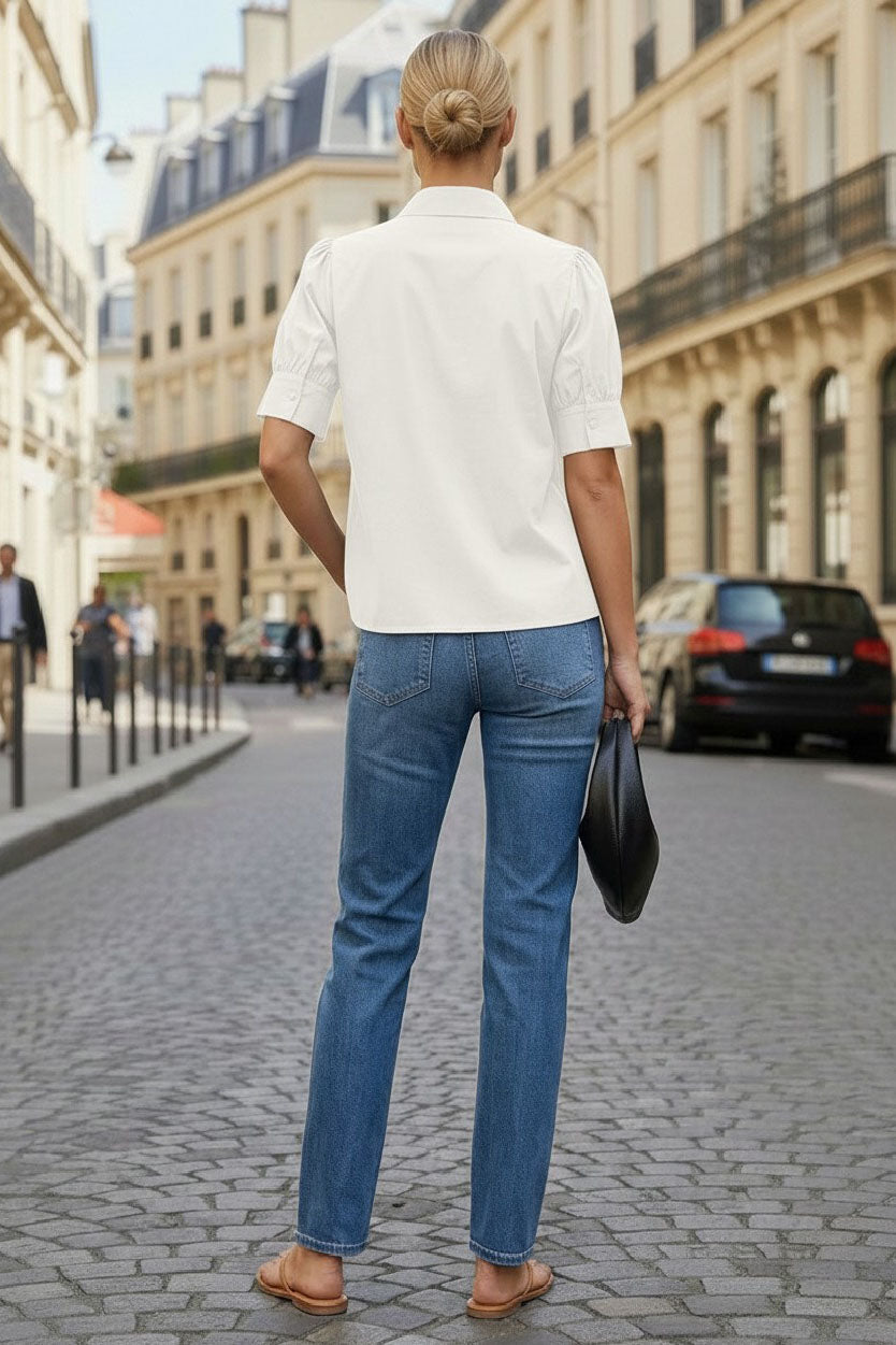 RUCHED FRONT  BUTTON UP BLOUSE