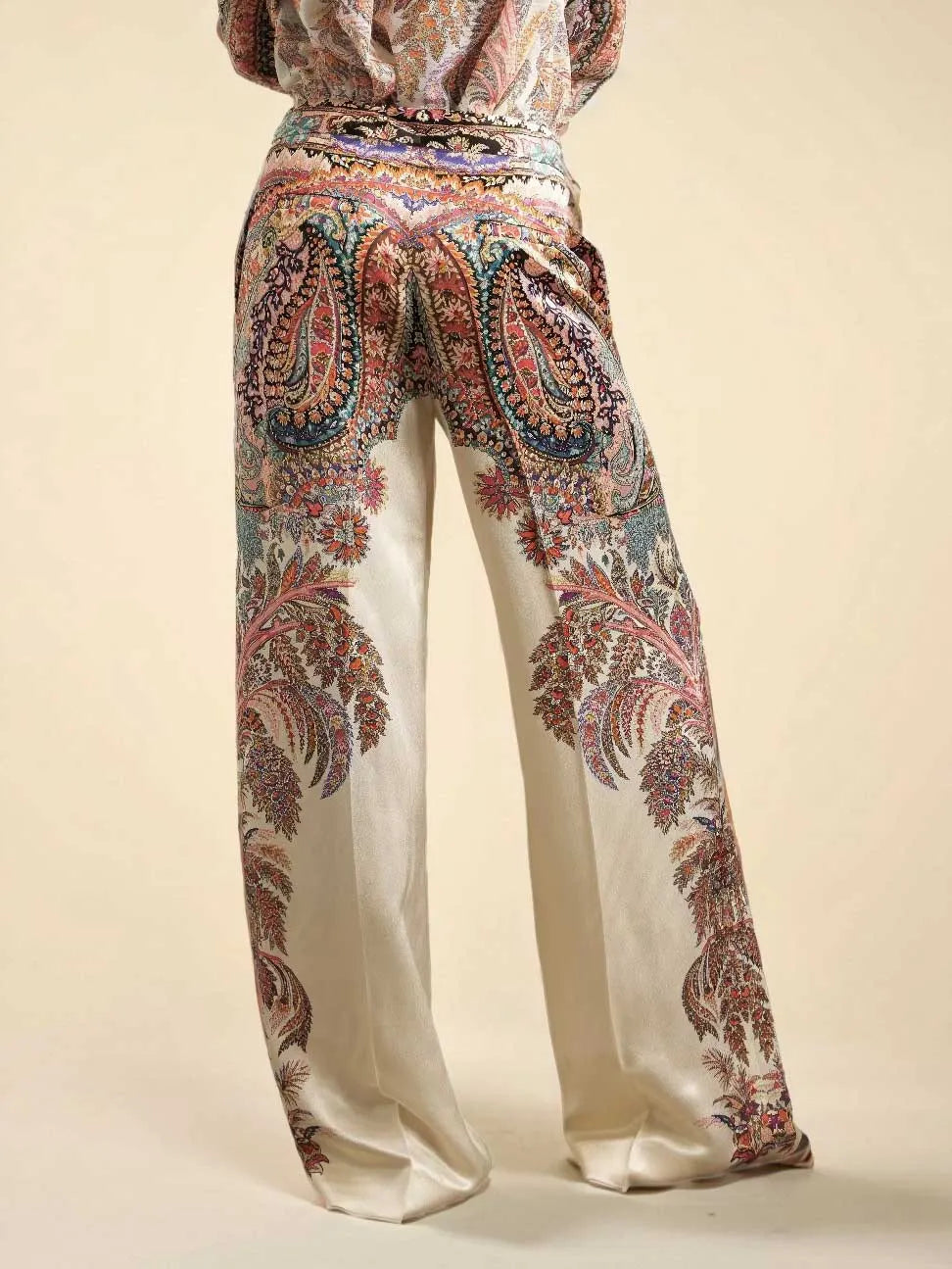 Exquisite Vintage Paisley Print Wide-leg Pants