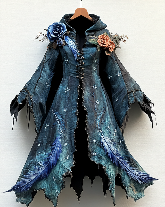 Women's Halloween Themed Feather Rose Embroidered  Cape 7381