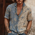 Men's Retro Bohemian Floral Print Casual Linen Shirt