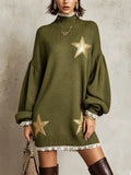 Olive Star Appliqué Lace Trim Knit Mini Dress