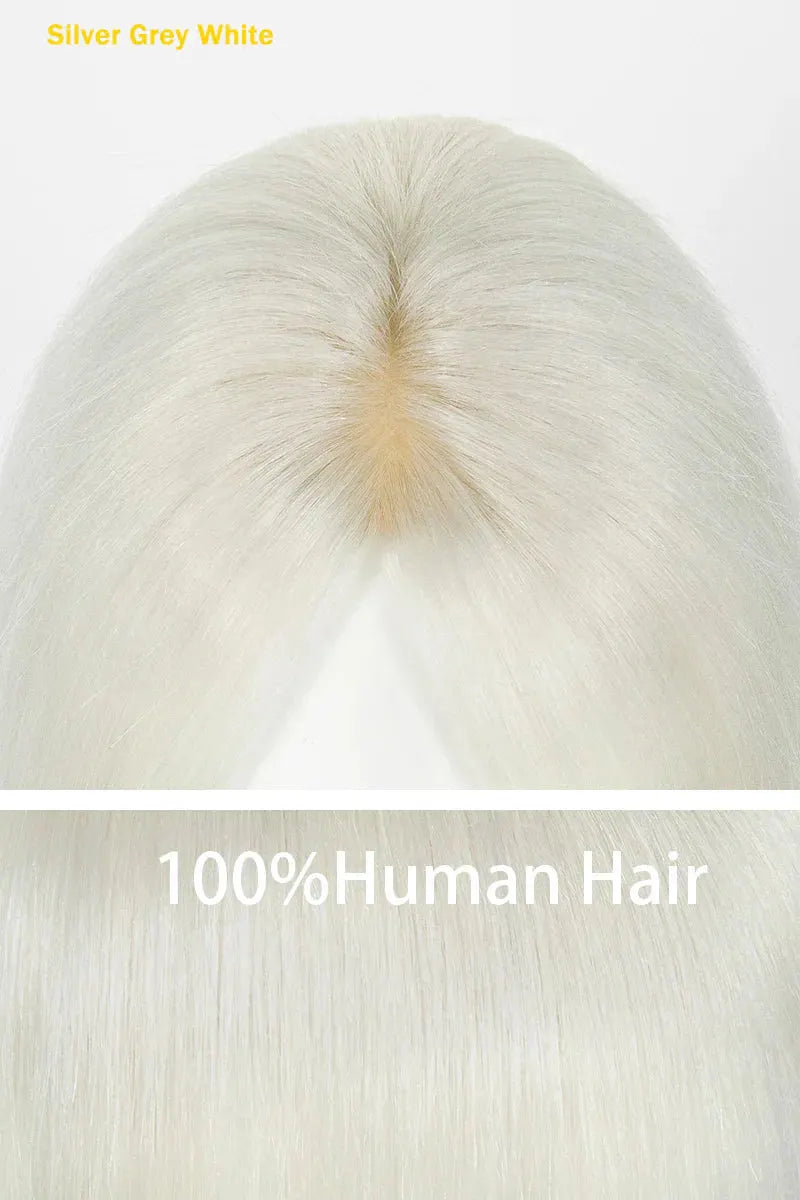 Flavia Silk Top Remy Human Hair Topper #Silver Grey White