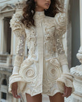 Fashion Turtleneck 3D Embroidery Long Sleeve Mini Dress