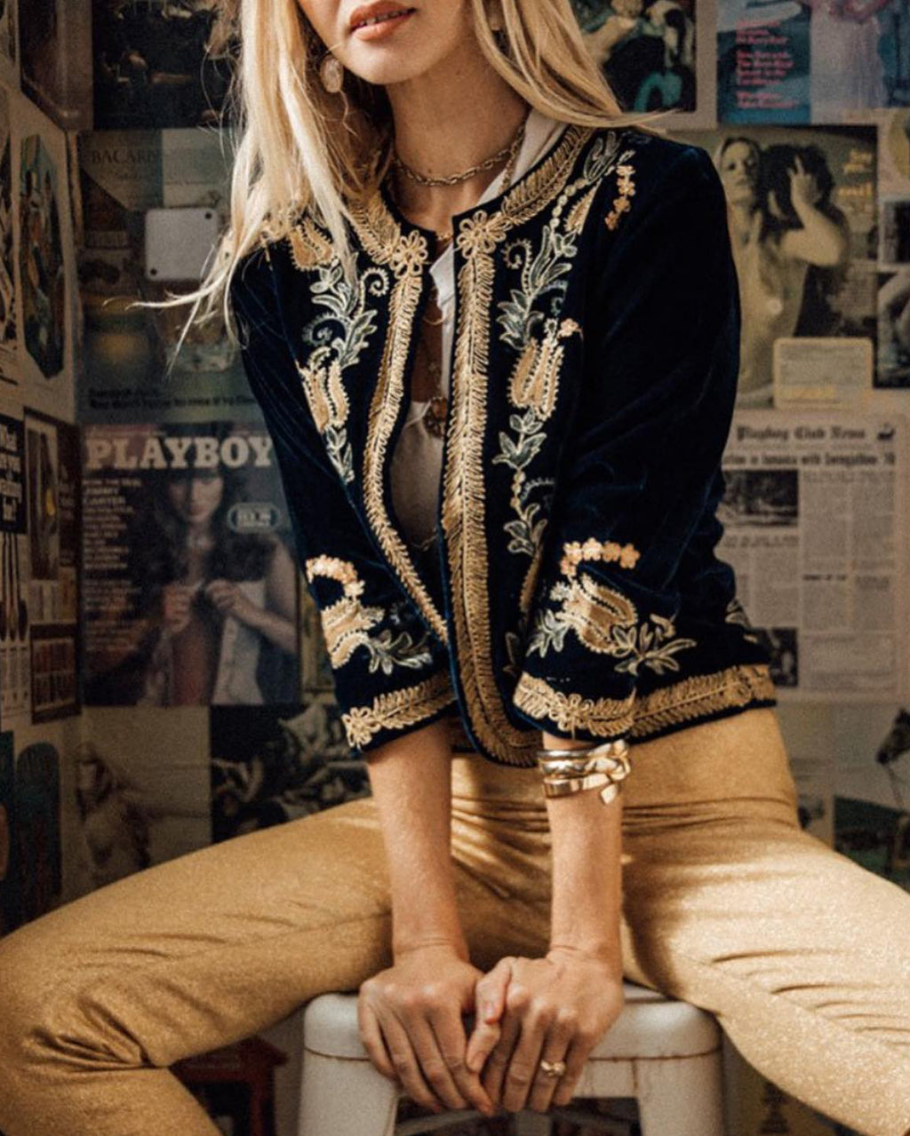 Short hip-hop velvet cardigan