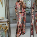 ✨ Stylish 2-Piece Co-ord: Women's Printed Top & Wide Leg Pants 2-Piece Set