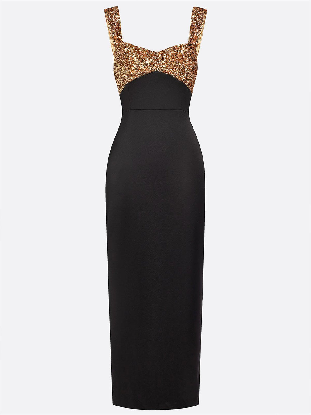 Black Gold Sequin Glitter Satin Spaghetti Gallus Sheath Maxi Dress