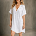 Soléne – Oversized V-Neck Linen-Look Tunic Dress, Breezy Summer Cover-Up