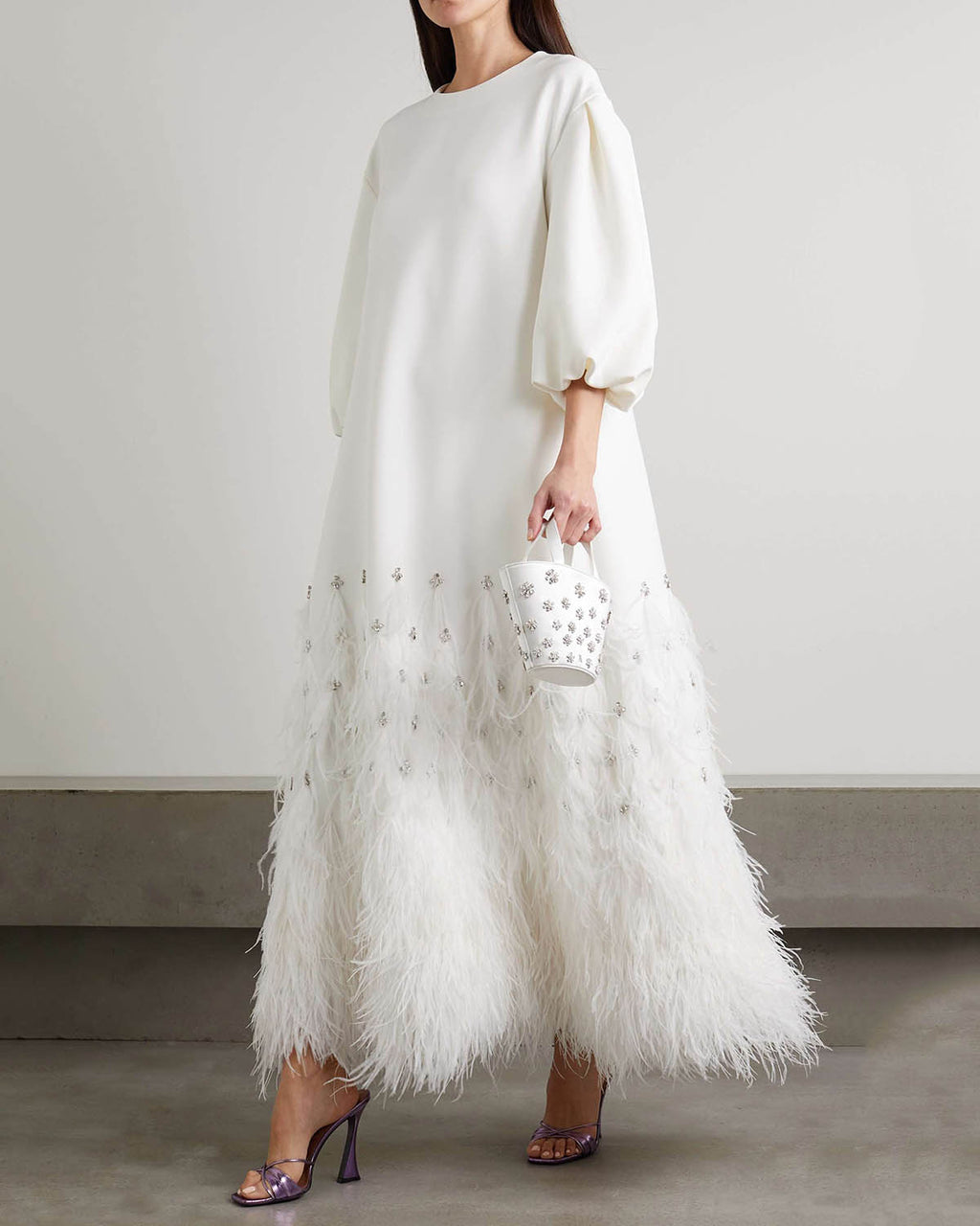 Elegant Feather Beaded Gown