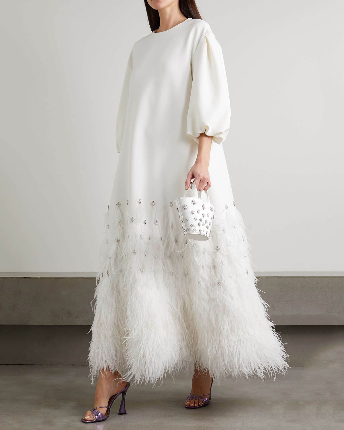 Elegant Feather Beaded Gown