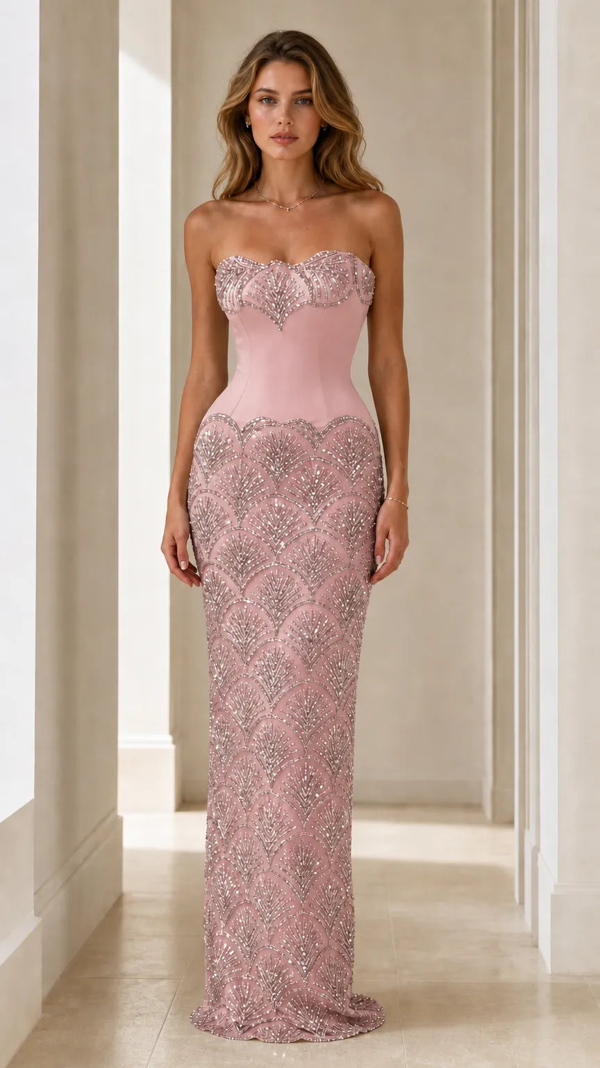 Stunning Sequin Embellished Strapless Evening Gown