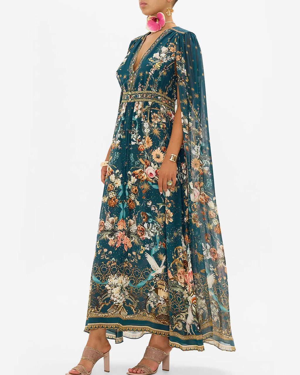 Button Dress With Cape