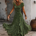 Women's Retro Gothic Spiderweb And Floral Lace Print Short-sleeve Mixi Dress