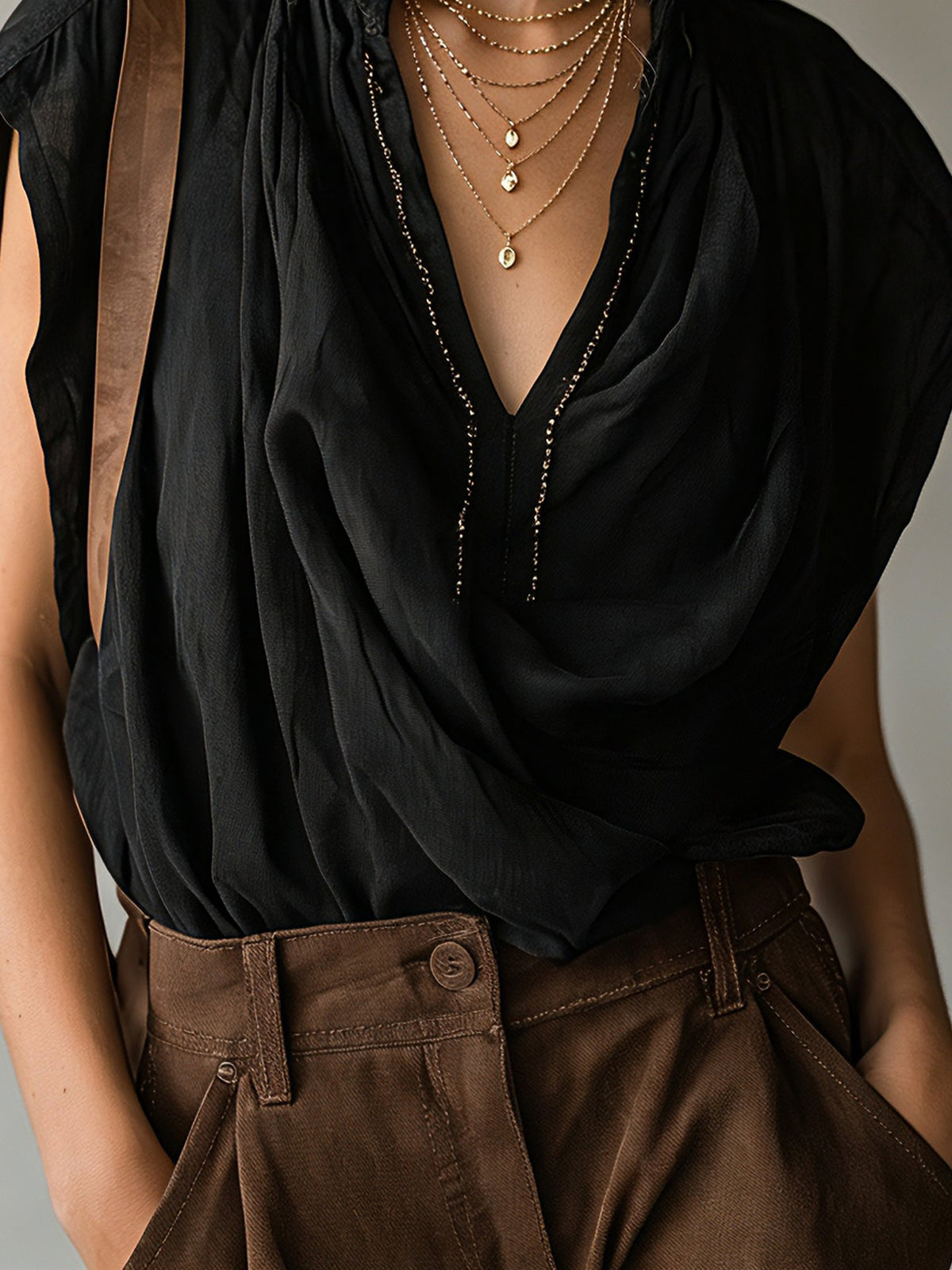 Black Linen Blend Sleeveless Relaxed Blouse