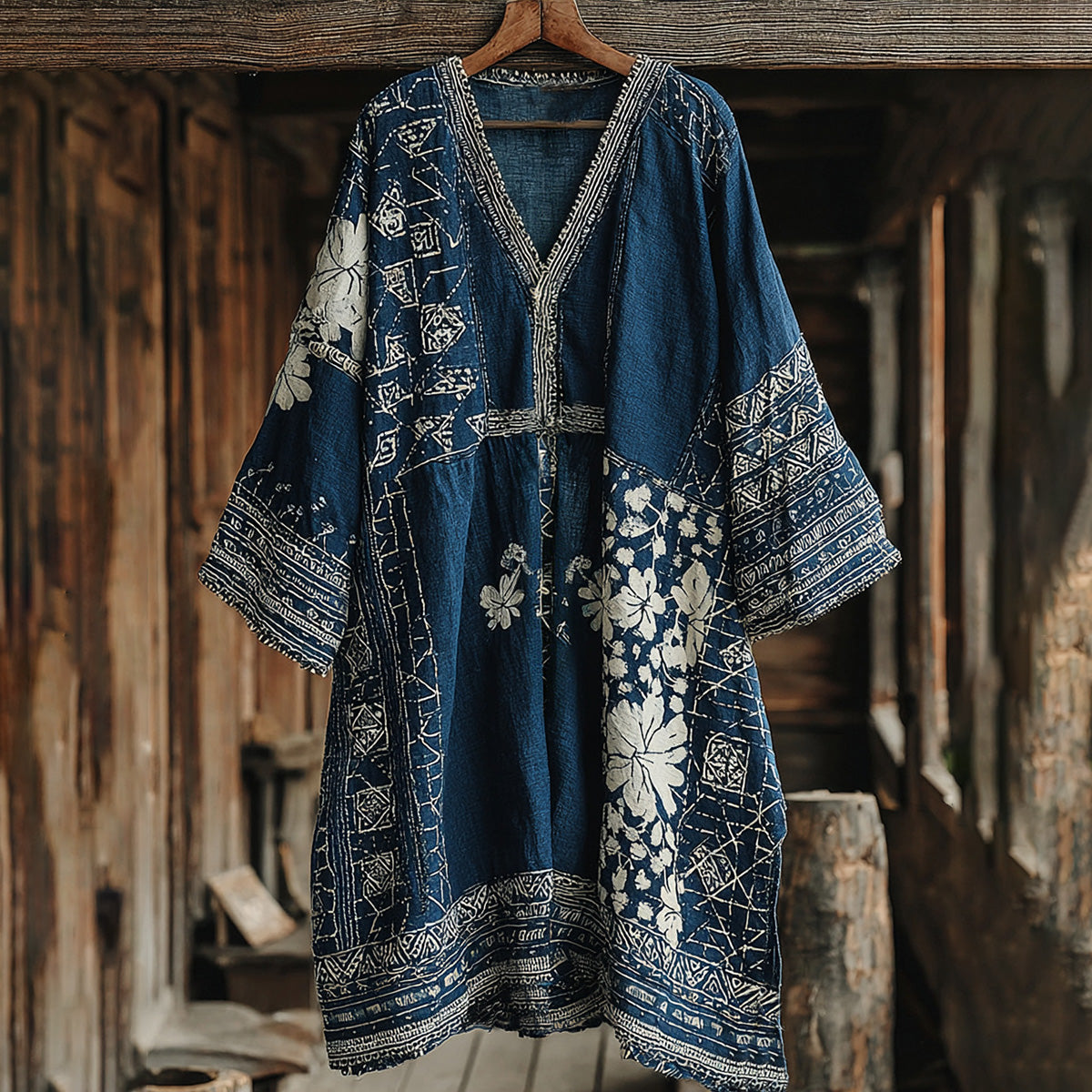 Japanese Floral Patchwork Art Print Comfy Maxi Dress