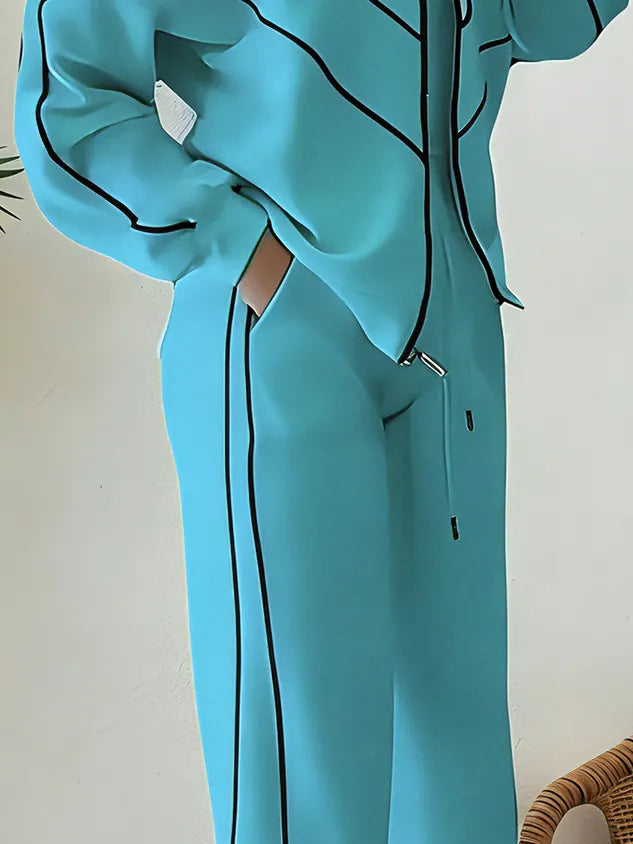 Casual High Waist Wide Leg Pants Color Block H-Line Daily Trousers